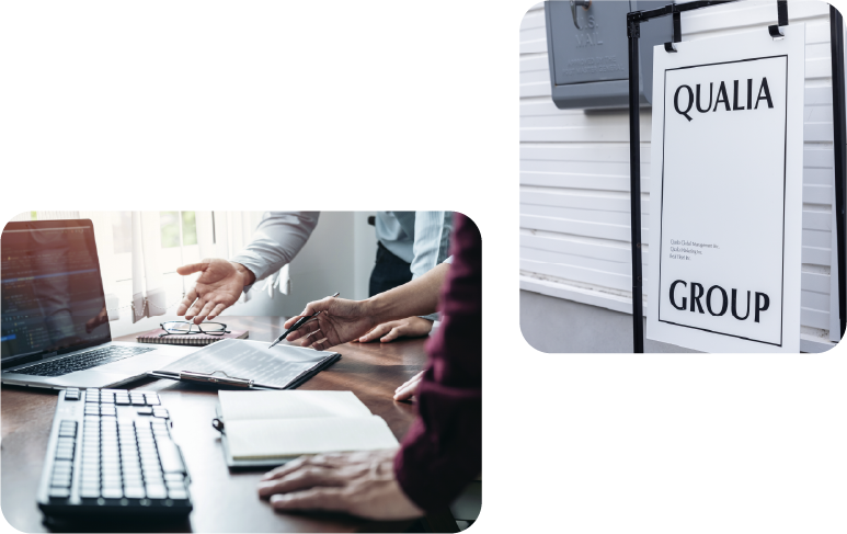 入口クオリア看板とコンサルイメージ